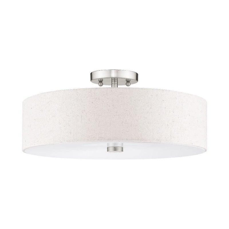 Livex Lighting 52136-92 Meridian Collection 4-Light Transitional Ceiling Mount Fixture with Oatmeal Color Fabric Hardback Shade, English Bronze - Image 3
